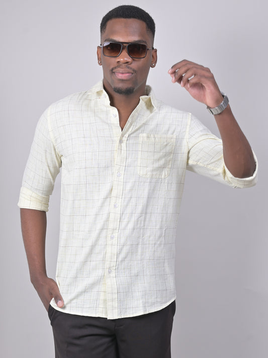 Cotton Linen Checked Single Pocket Shirt