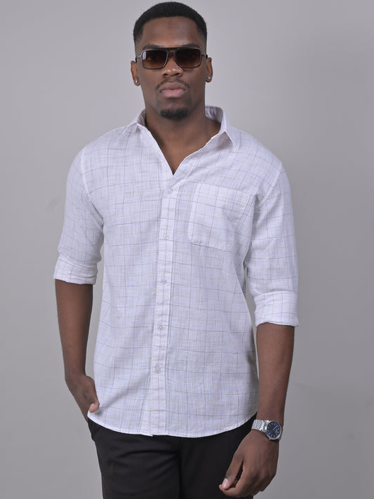 Cotton Linen Checked Single Pocket Shirt